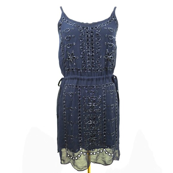 NWT Greylin Gatsby Navy Blue Crepe Beaded Slip Camisole Dress Anthropologie S - Picture 6 of 16